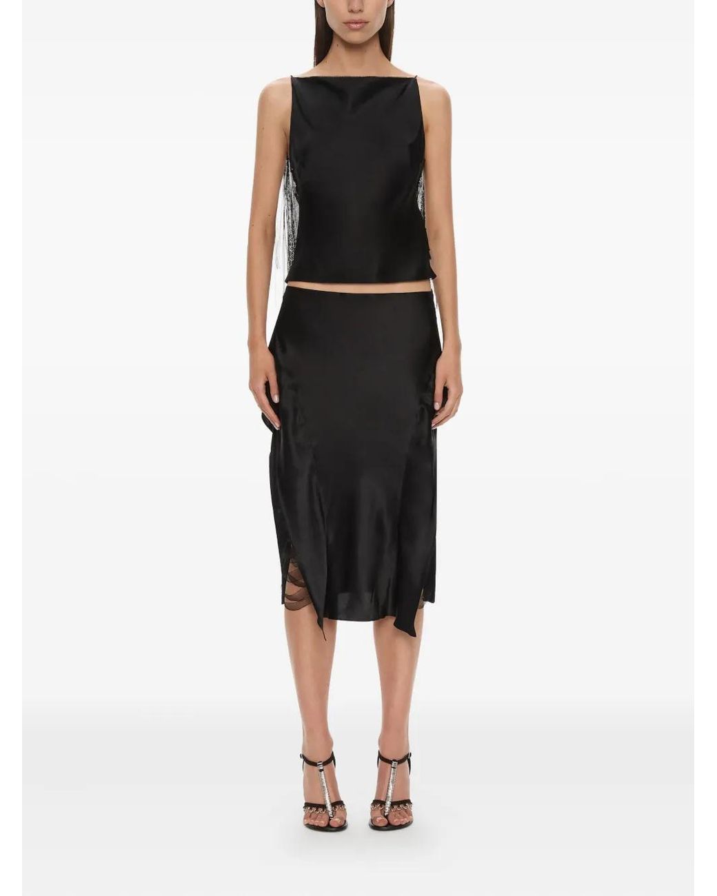 Christopher Esber Black Lattice Lace Silk Midi Skirt
