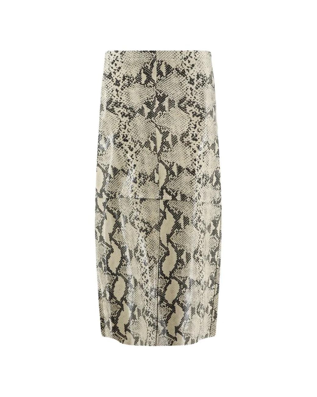 Alysi White Python-Print Leather Midi Skirt