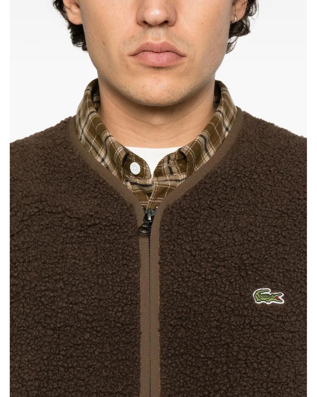 Lacoste Brown Fleece-Texture Gilet for men