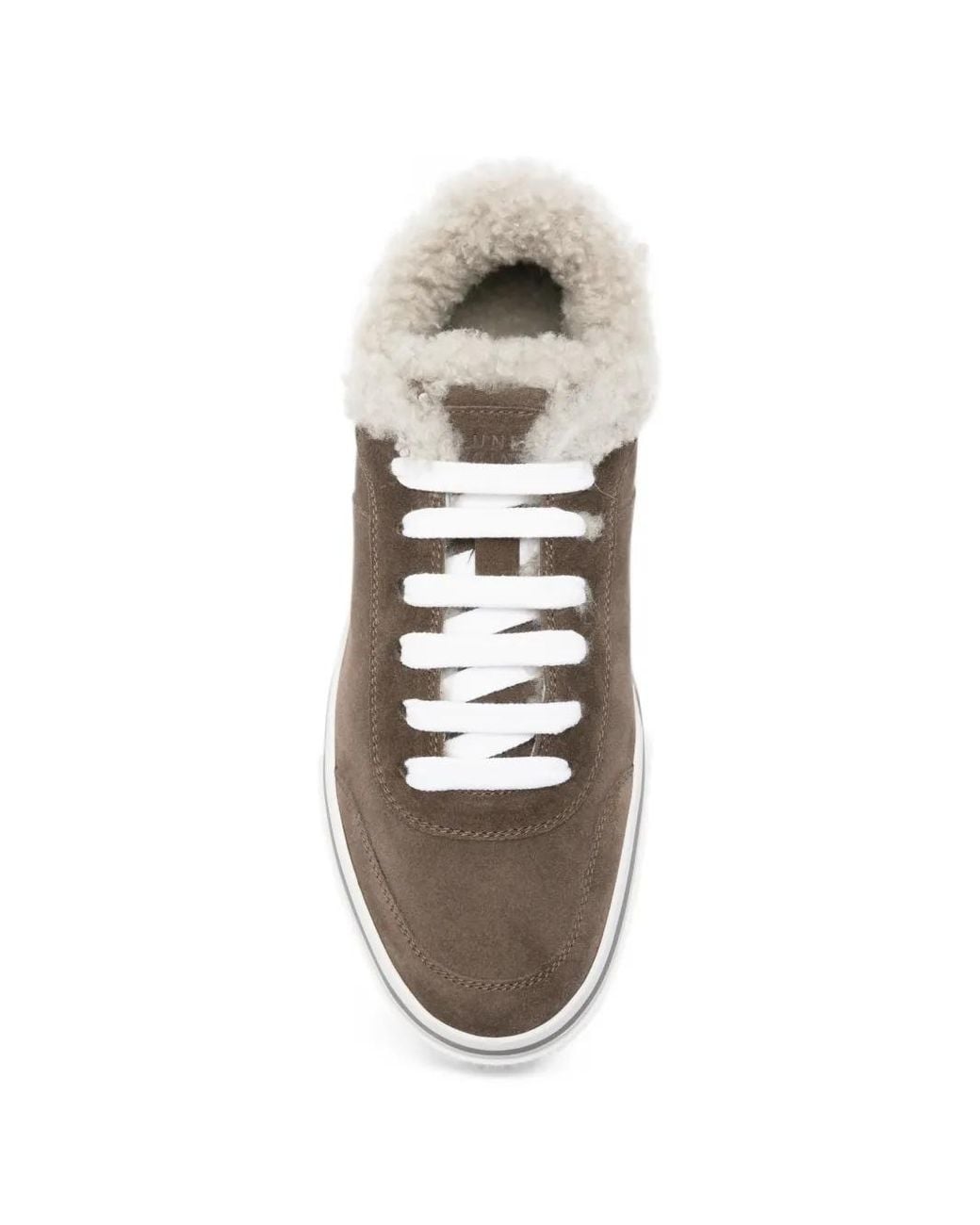 Brunello Cucinelli Brown Shearling-Trim Suede Sneakers