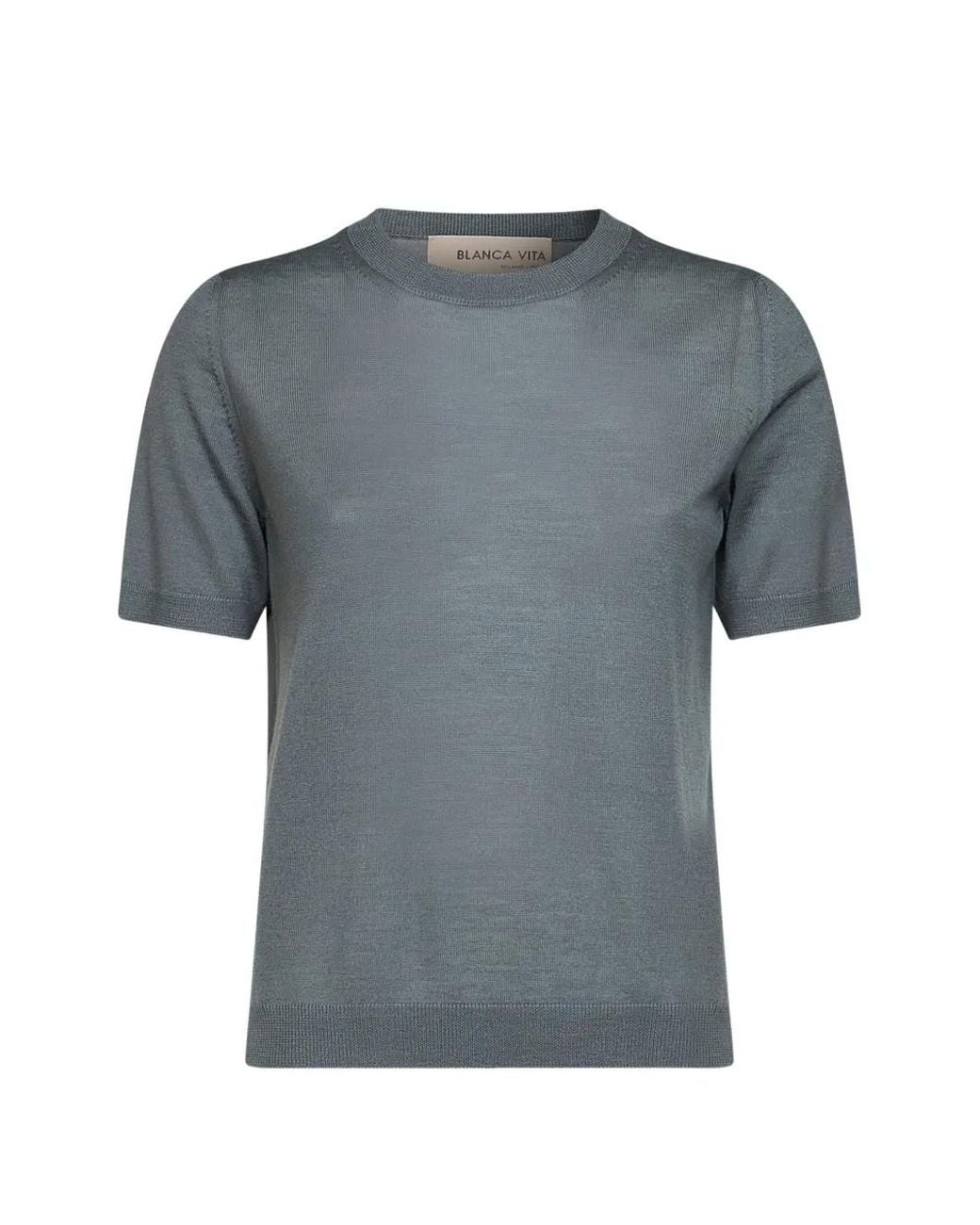 Blanca Vita Gray Short-Sleeve Virgin Wool Sweater