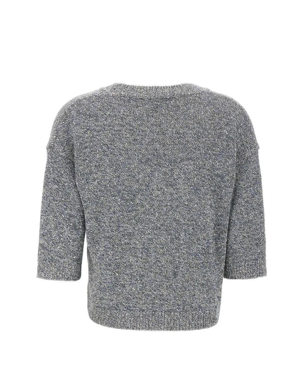 Kangra Gray Micro-Sequin V-Neck Sweater