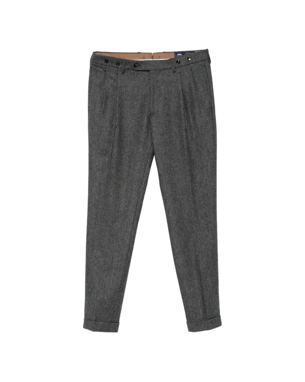 Berwich Gray Barber Herringbone-Pattern Wool Trousers for men