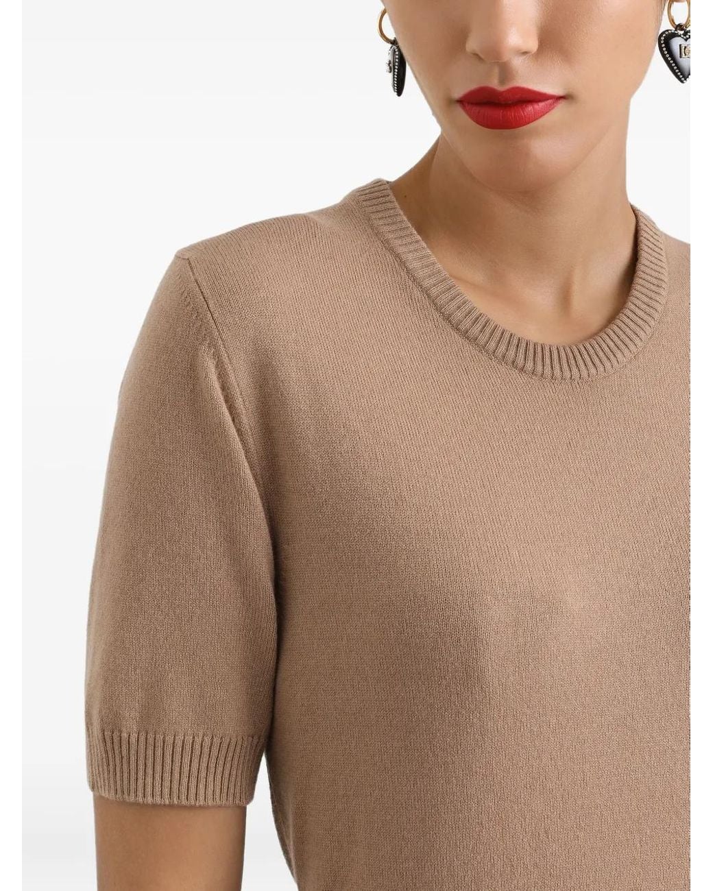 Dolce & Gabbana Brown Short-Sleeve Cashmere Sweater