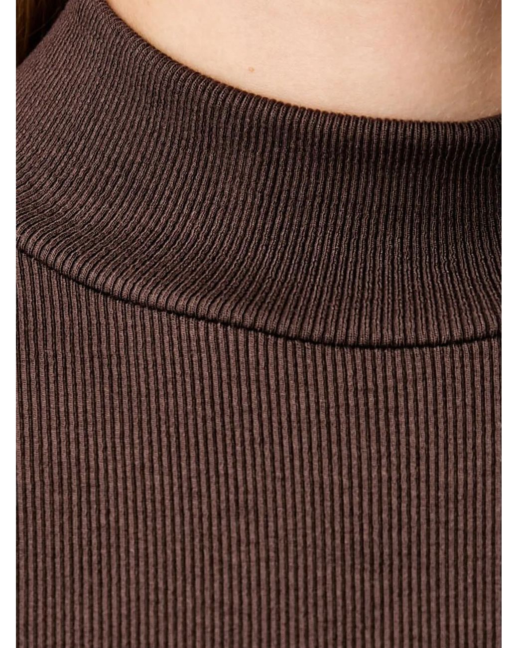 La Mania Brown Fallon Ribbed-Knit High-Neck Maxi Dress