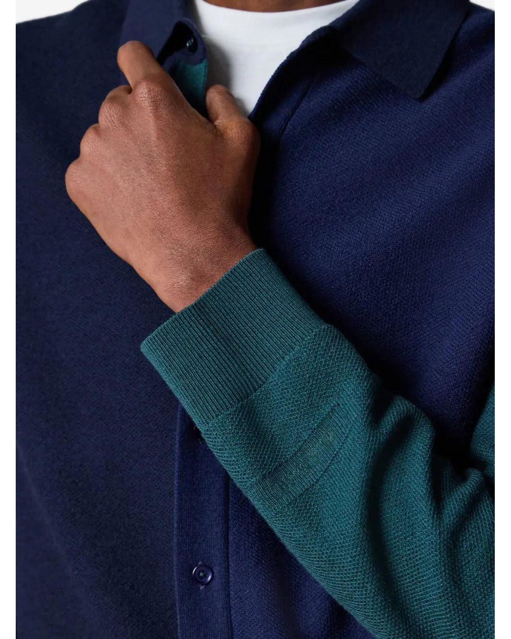 Paul Smith Blue Colour-Block Merino Wool Cardigan for men