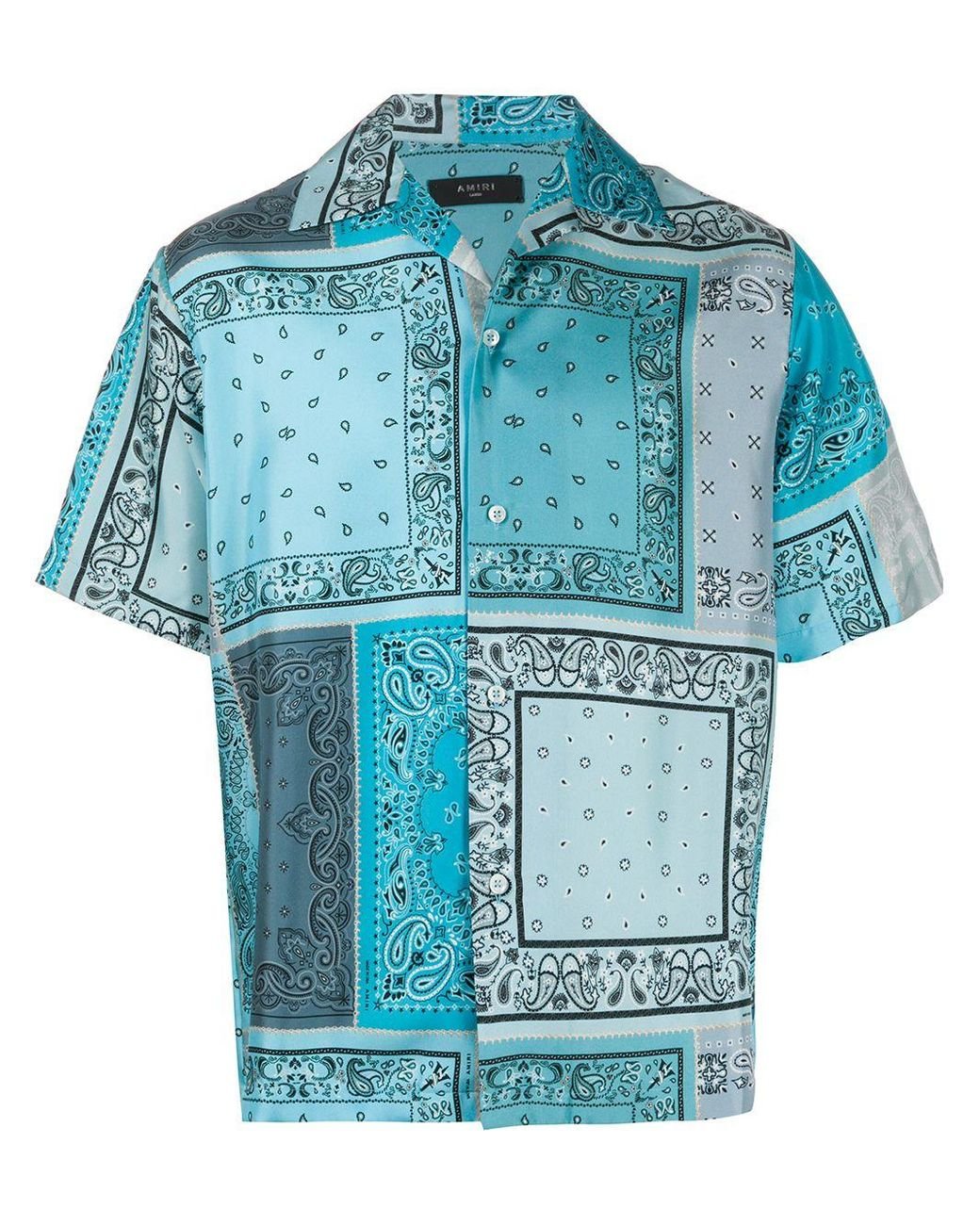 Amiri Short Sleeve Bandana Print Silk Shirt in Blue for Men | Lyst