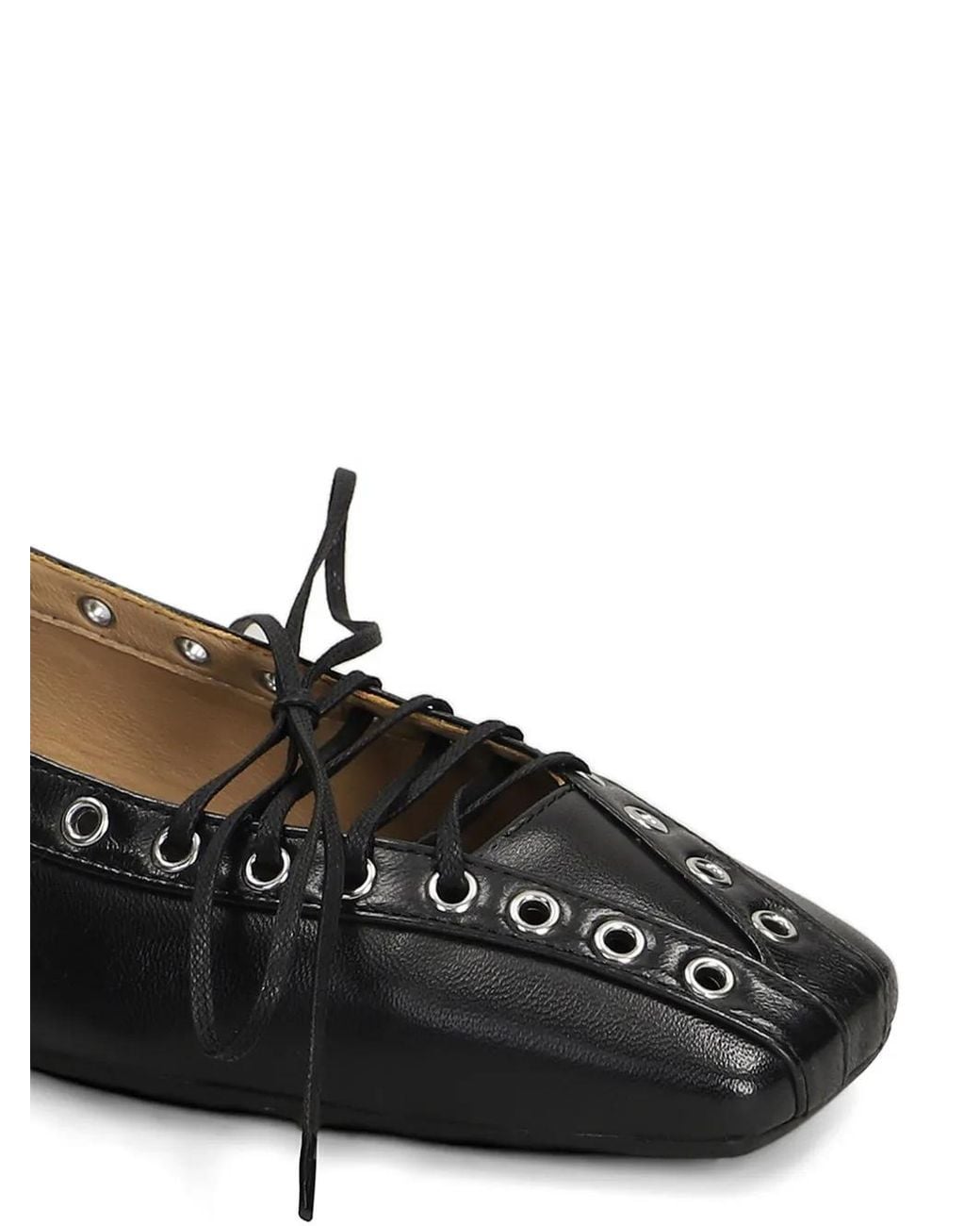 Alchimia Black Eyelet-Embellished Lace-Up Ballet Flats