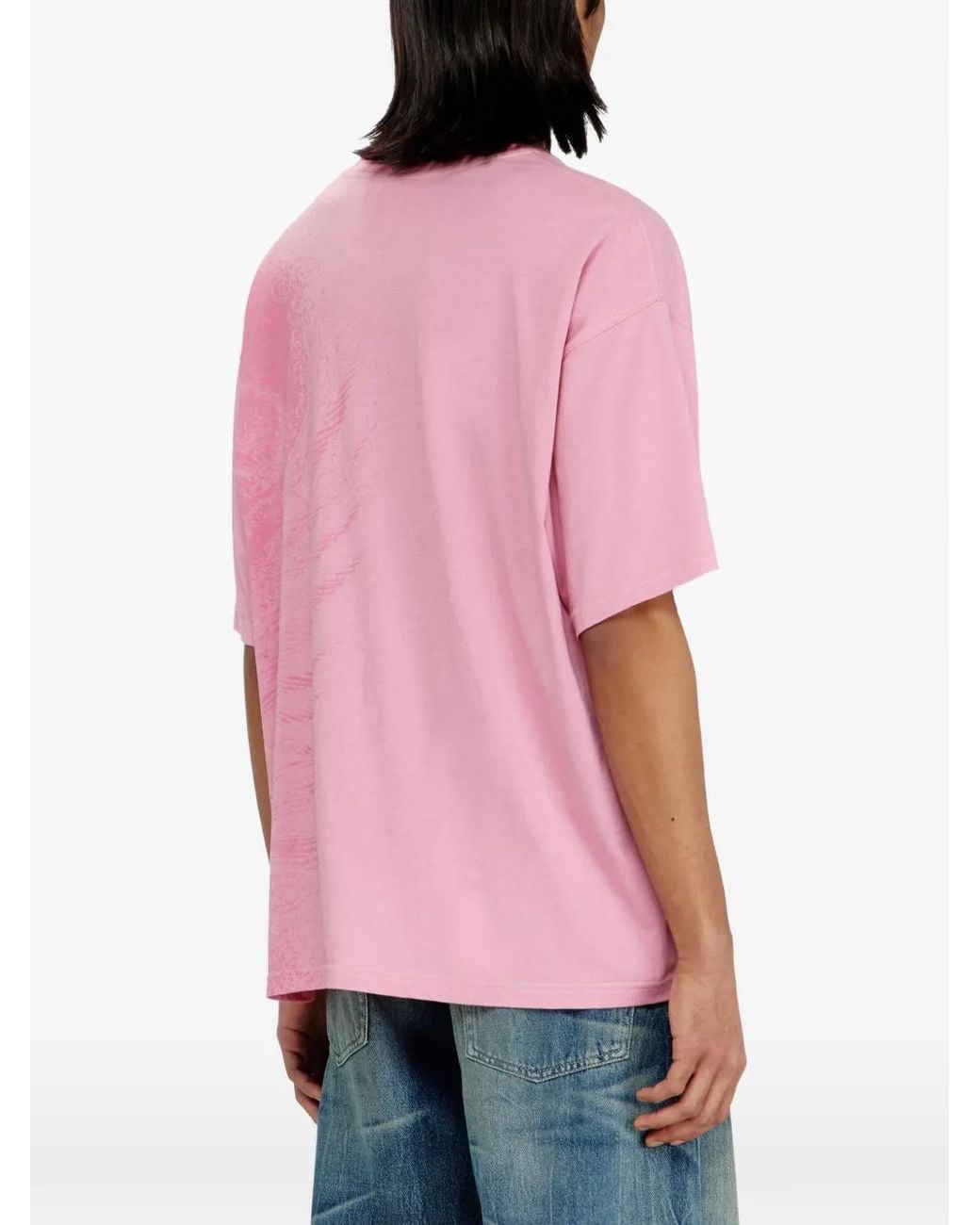 DIESEL Pink Relaxed T-Shirt With Pigment Prints for men