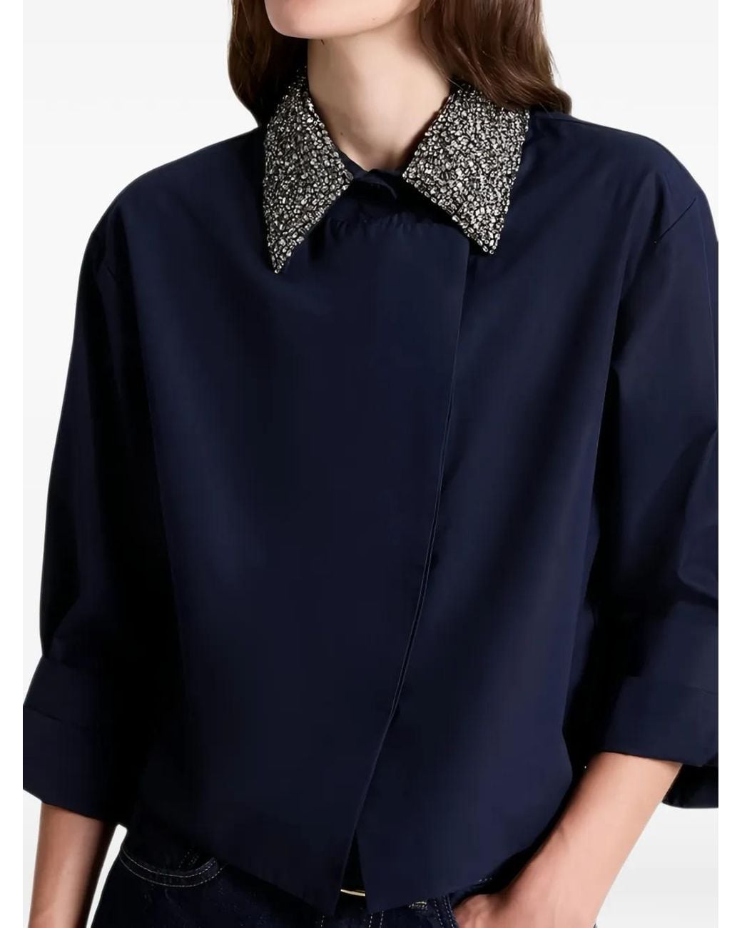 Twp Blue New Chapter Crystal-Embellished Cropped Shirt