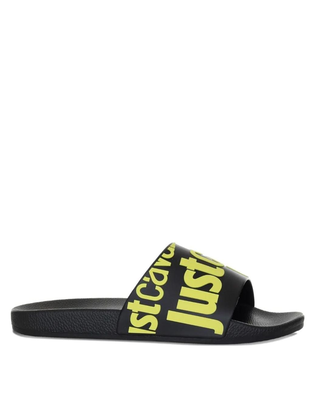 Just Cavalli Green Logo-Print Slides for men