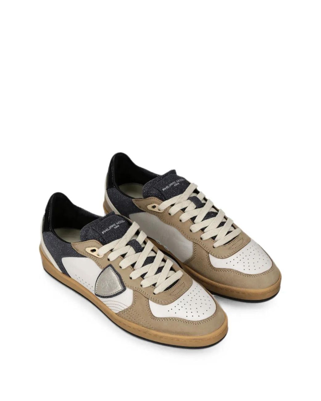 Philippe Model White Logo-Patch Panelled Sneakers