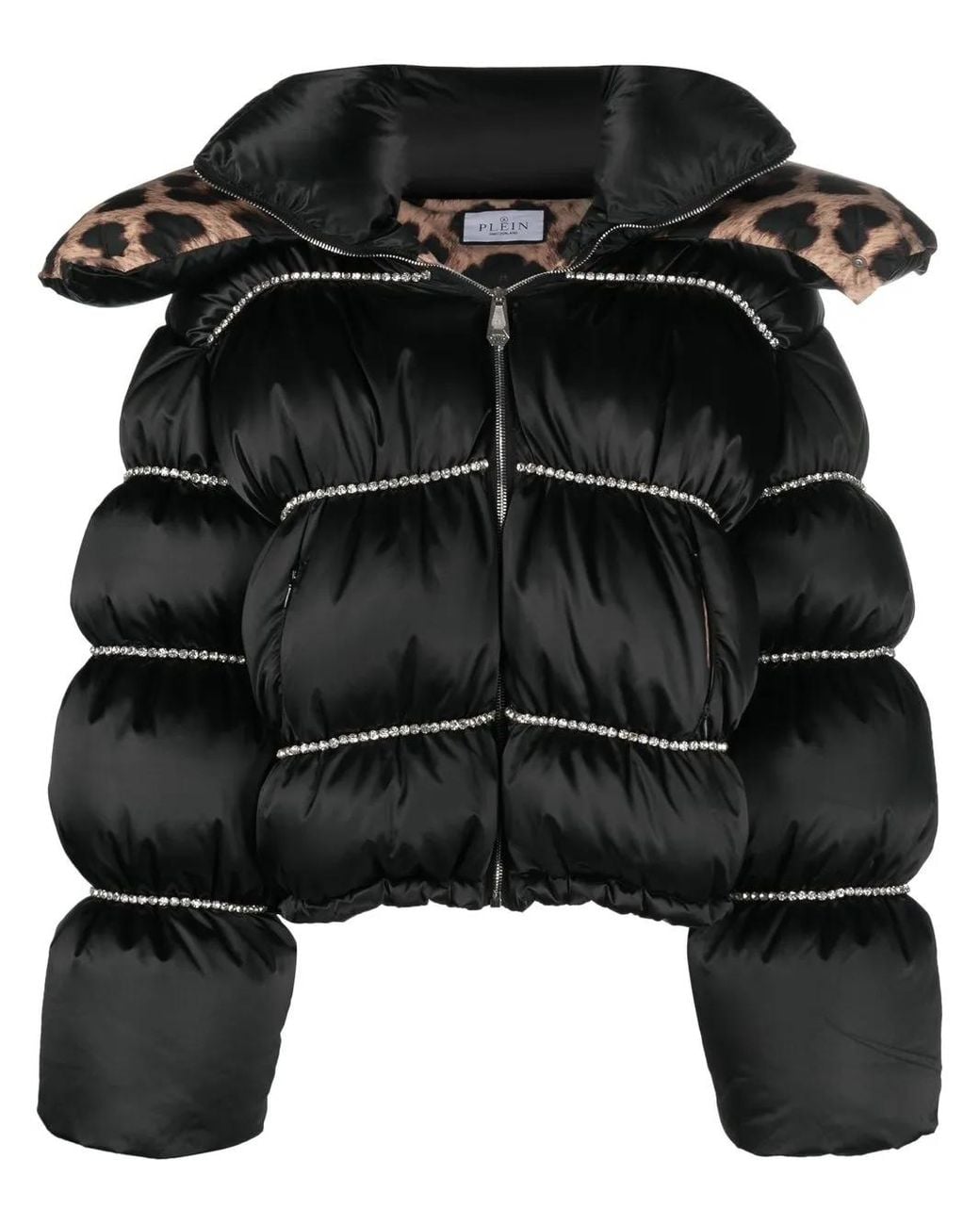 Philipp Plein Black Flame Embellished Oversized Puffer Jacket