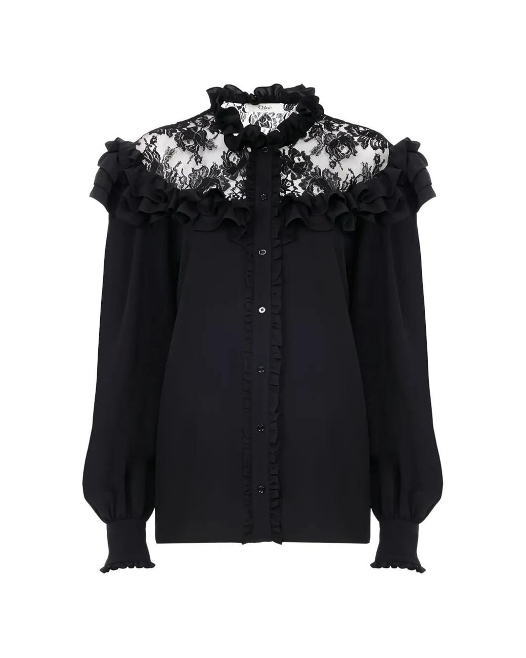 Chloé Black High-Neck Ruffled Blouse