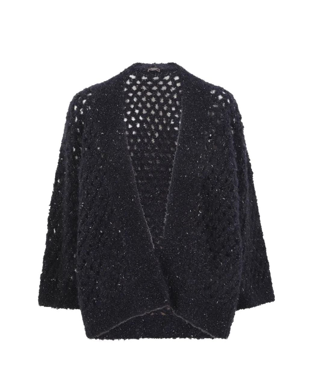 Peserico Blue Cardigan En Maille Ajourée À Ornements En Sequins