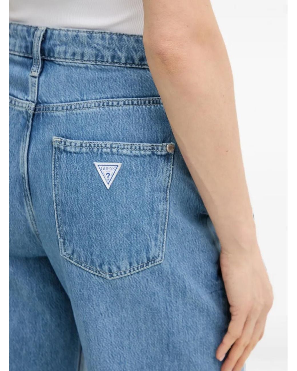 Guess Blue Laser-Print Wide-Leg Jeans