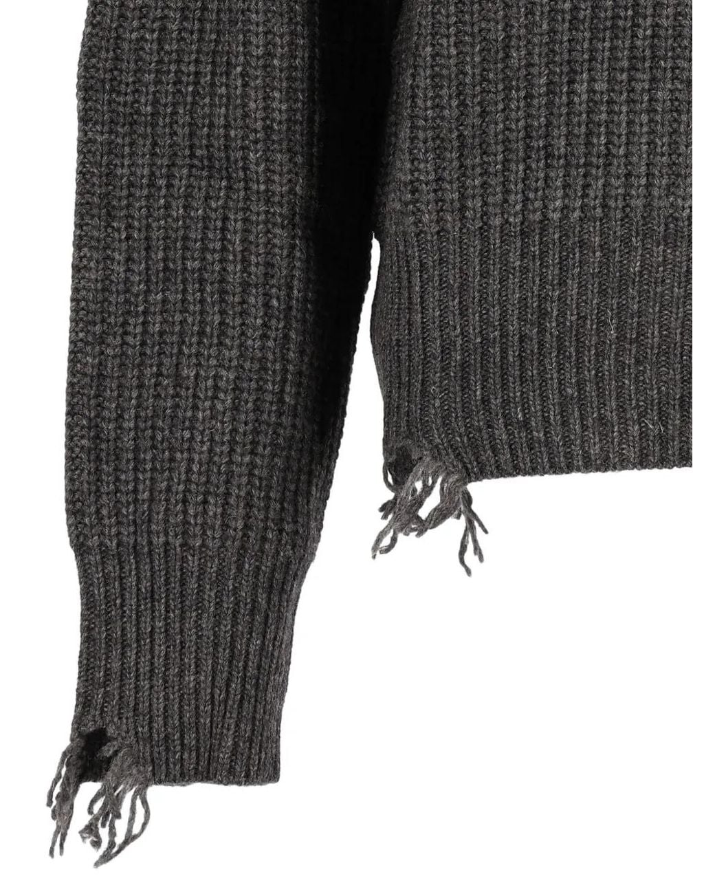 AMISH Black V-Neck Distressed Jumper