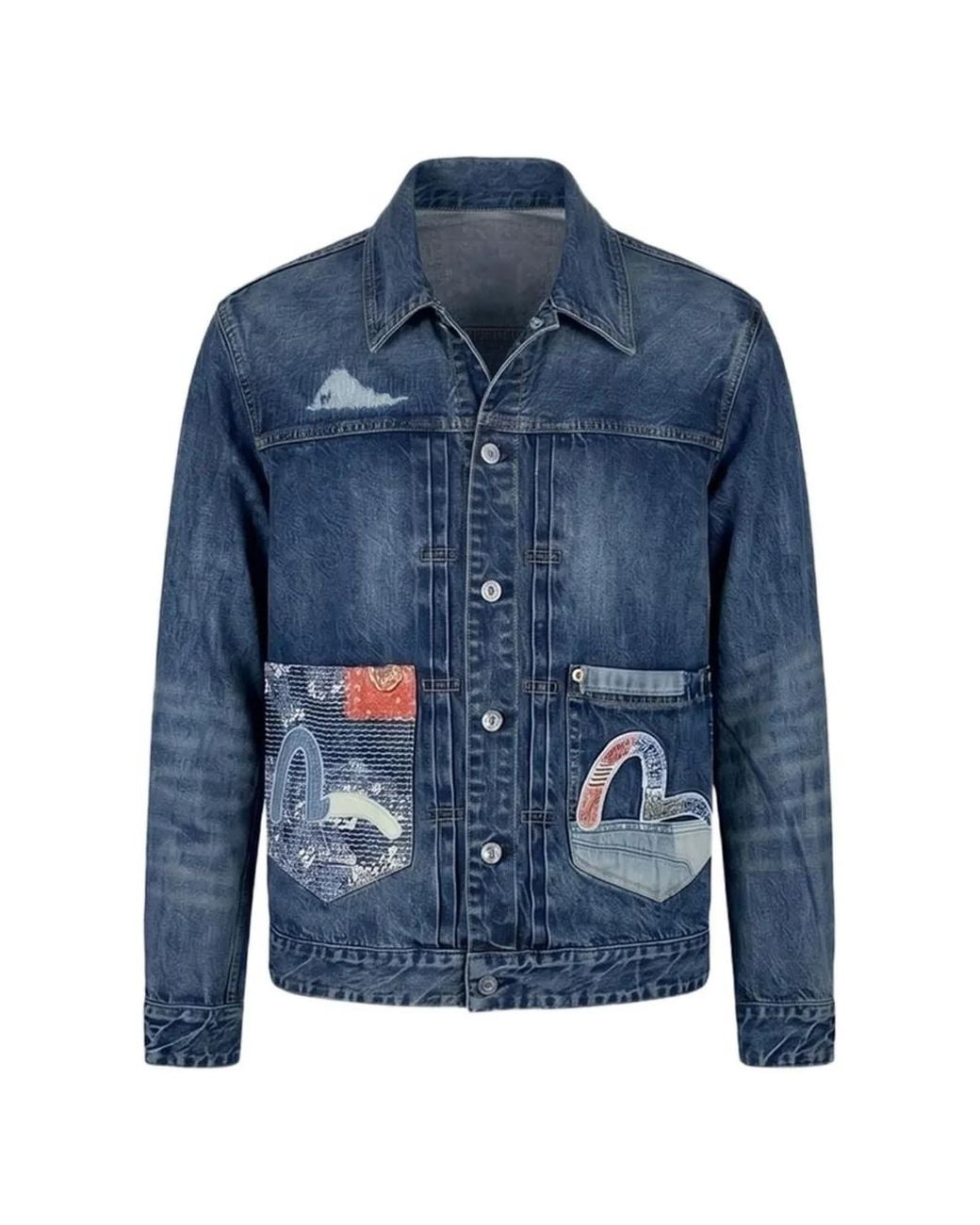 Evisu Blue Boro Seagull Patch Denim Jacket for men