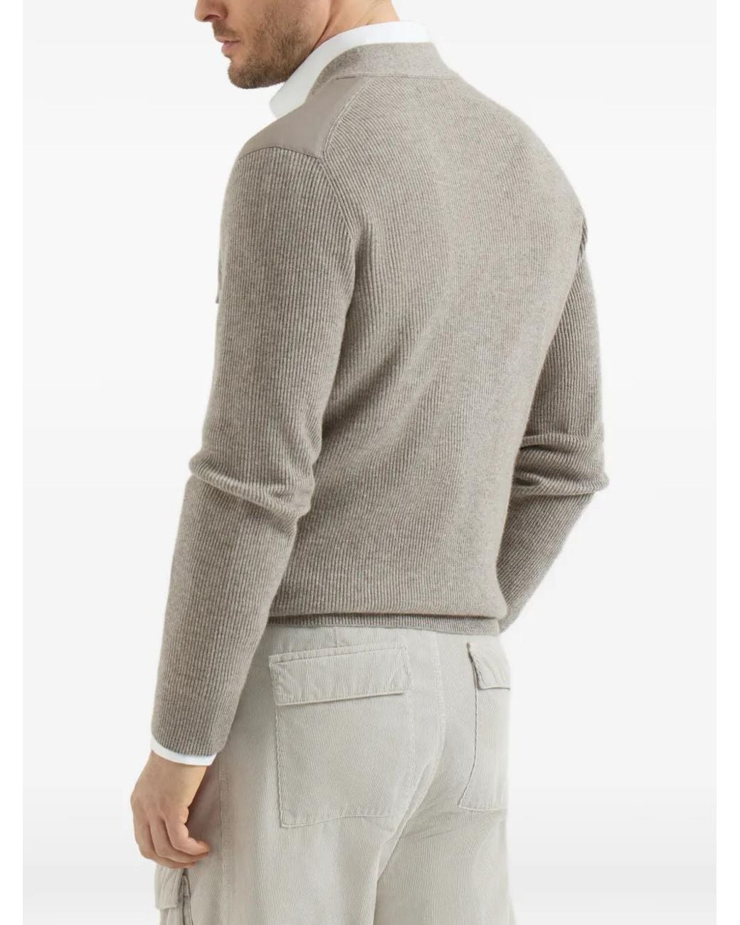 Brunello Cucinelli Gray Cashmere Cardigan With Chest Pockets And Snap Buttons for men