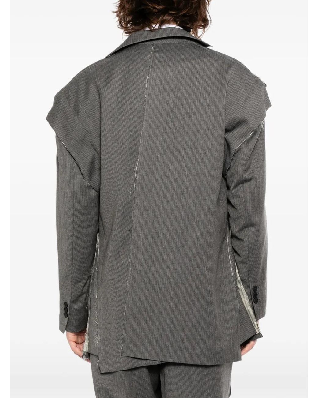 Moohong Gray Deconstructed Striped Jacket for men
