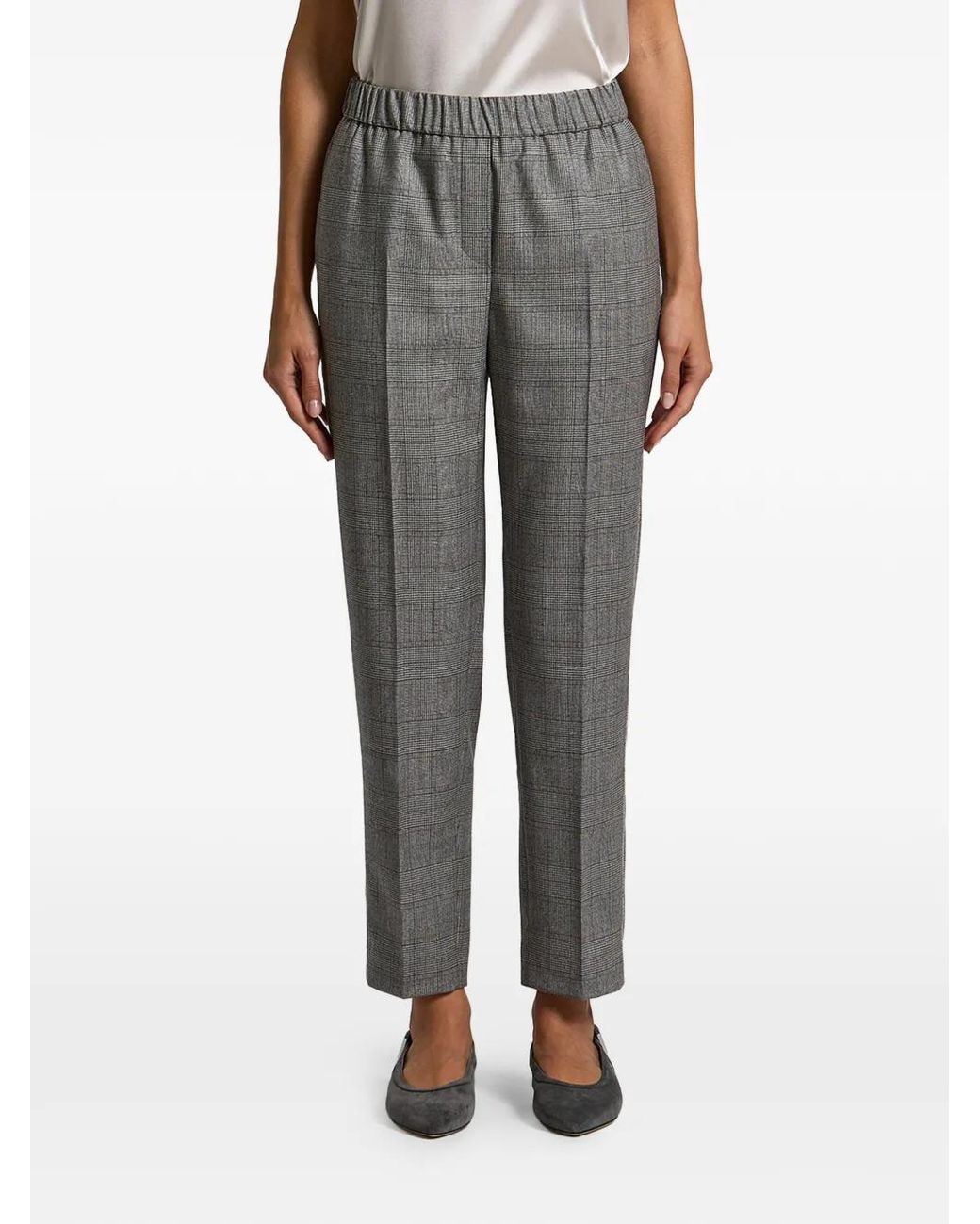 Peserico Gray Checked Elasticated-Waist Trousers