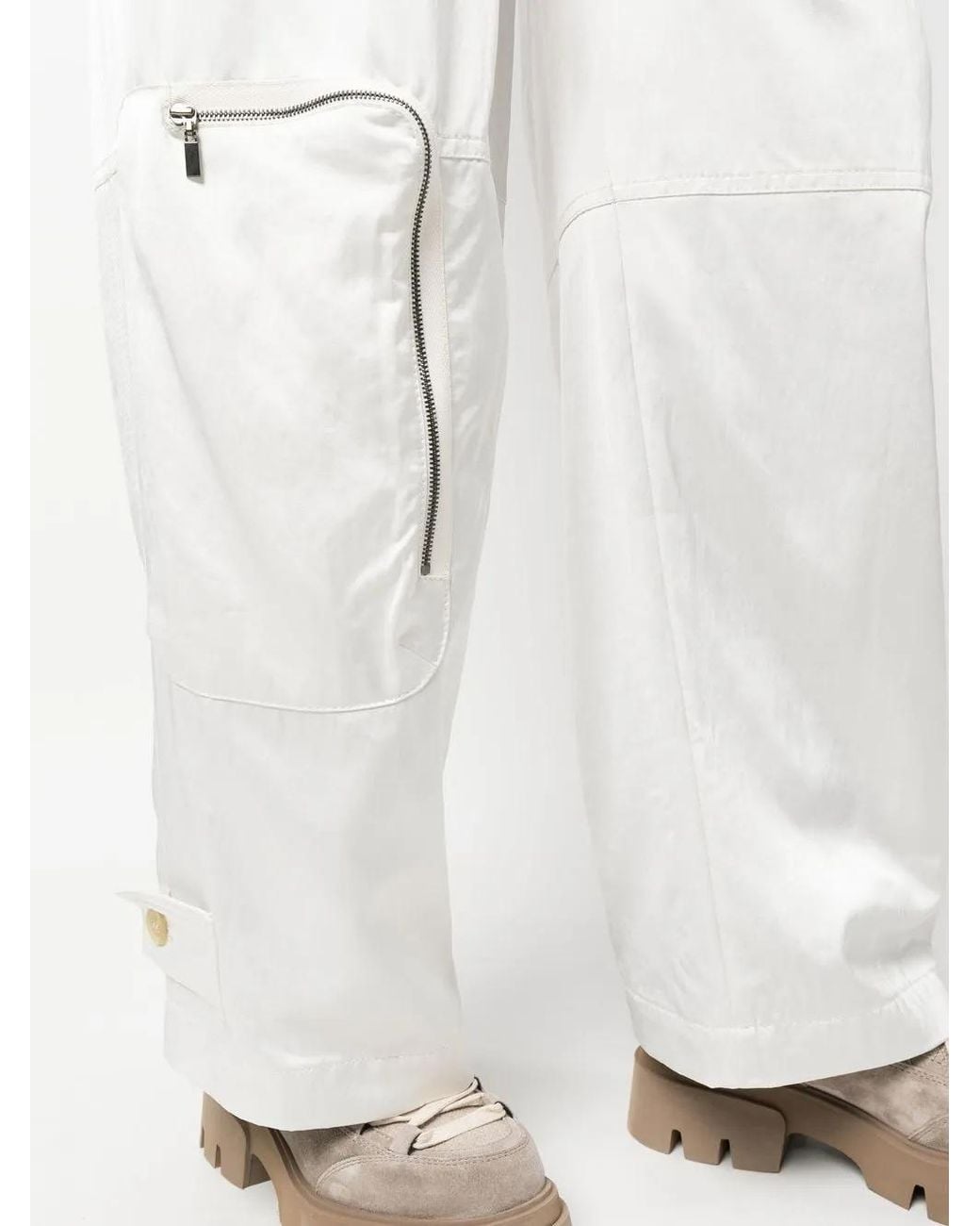 Brunello Cucinelli White Zip-Detail Straight-Leg Cargo Trousers