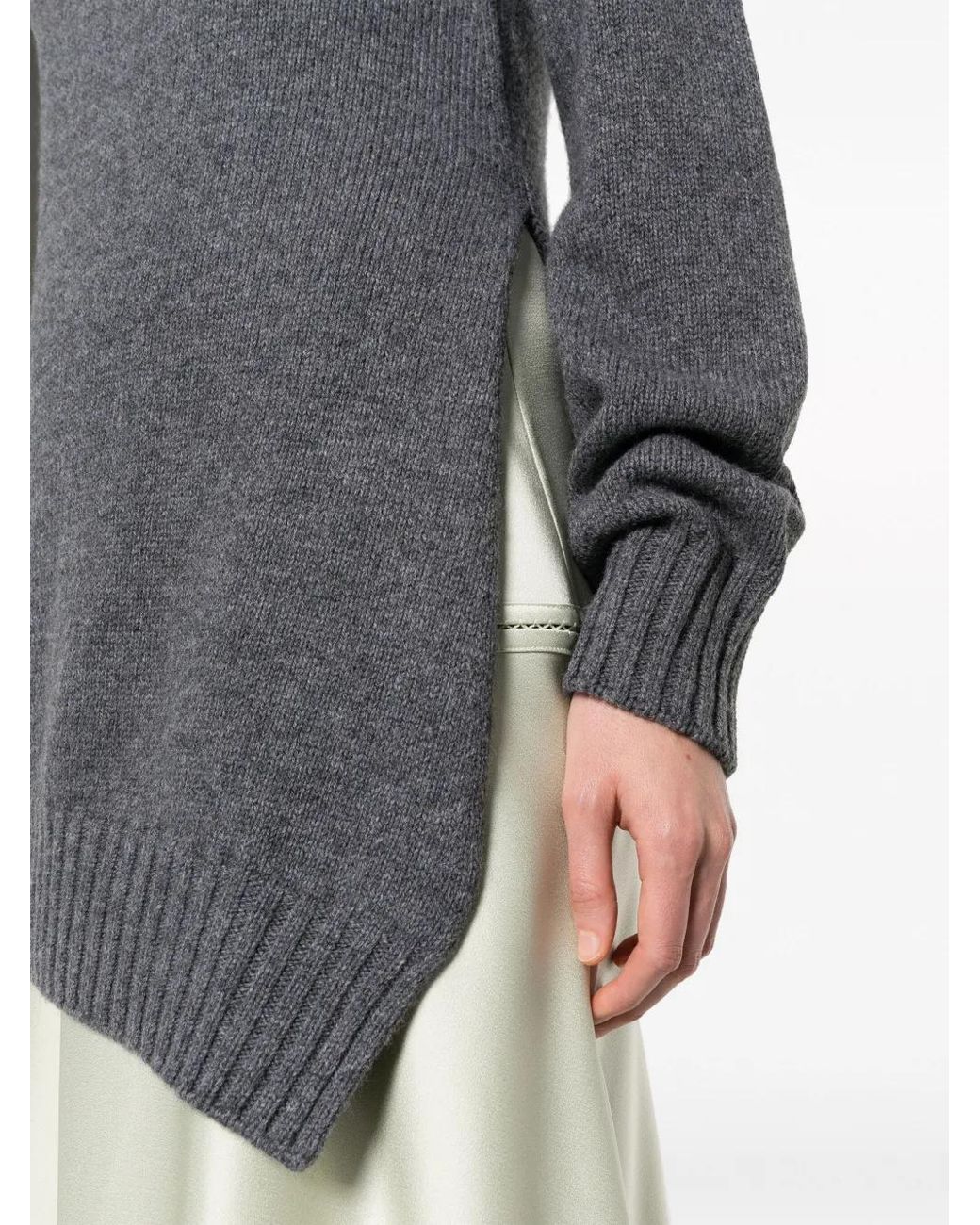 Jil Sander Gray High-Neck Asymmetrical Hem Sweater