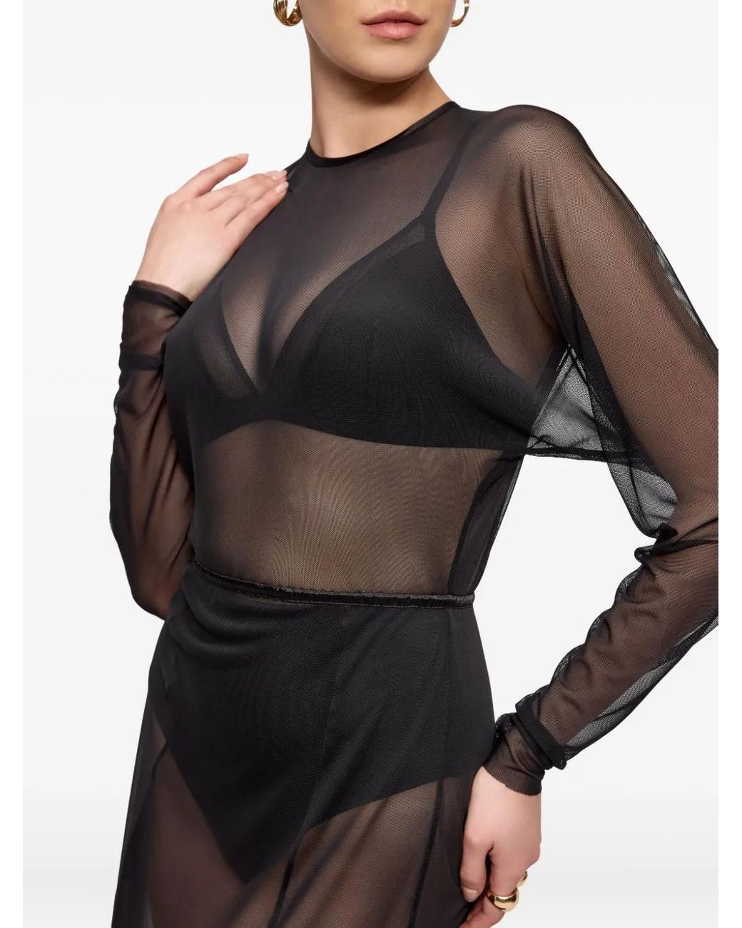 V:PM ATELIER Gray Kosa Long-Sleeve Sheer Maxi Dress