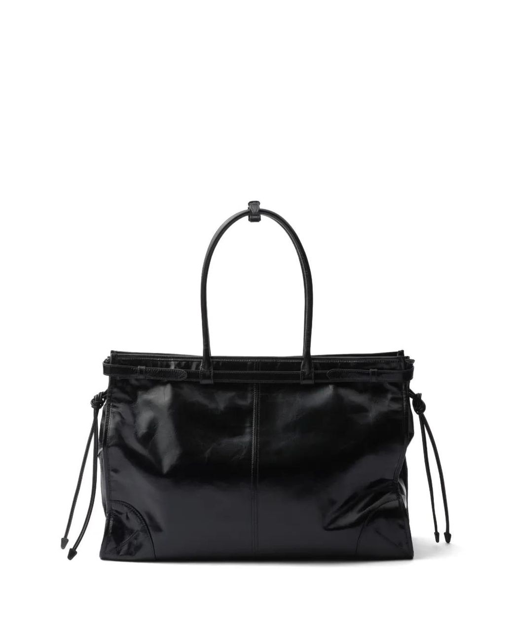 Prada Black Triangle Logo Leather Tote Bag