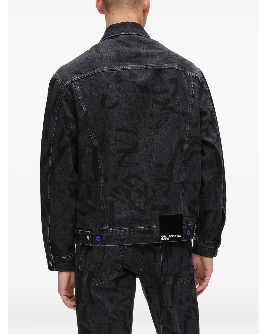 Karl Lagerfeld Black Logo-Print Denim Jacket for men