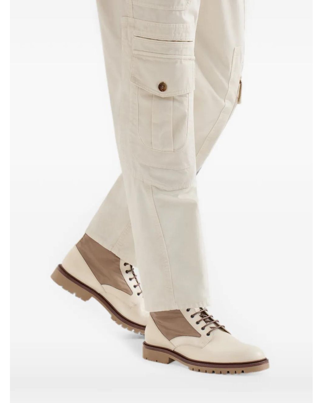 Brunello Cucinelli Natural Polished Calfskin And Techno Cotton Boots for men