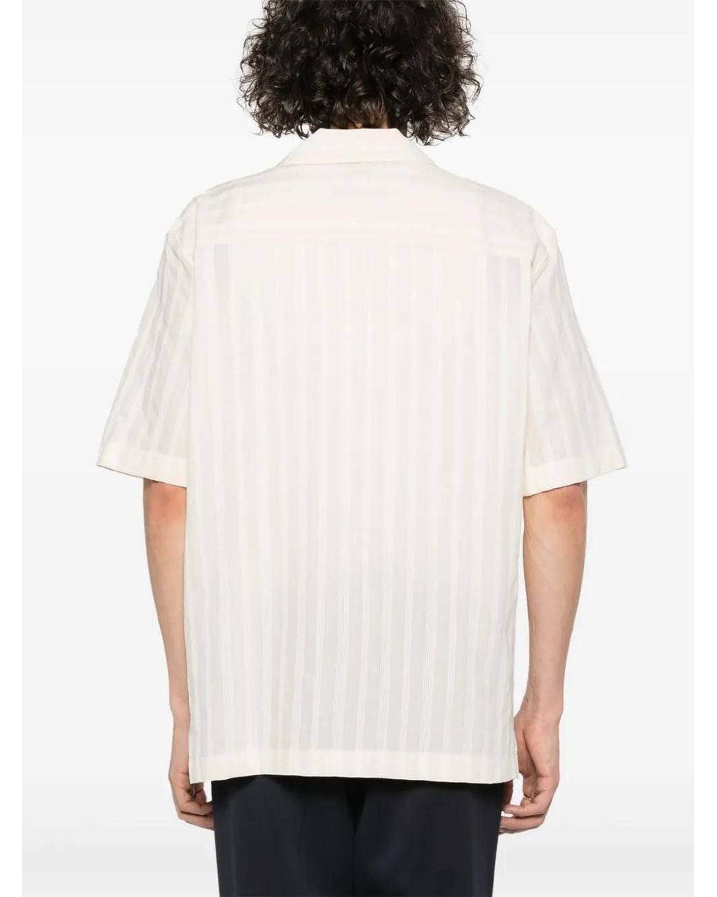 Sunspel White Embroidered-Stripes Cotton Shirt for men