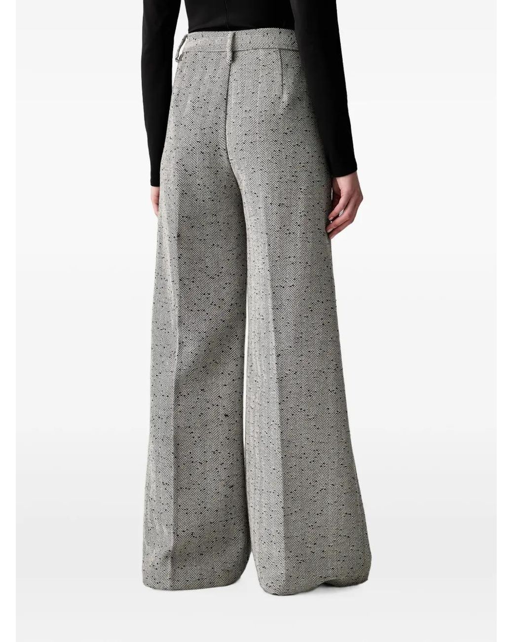 Munthe Black Eileen Herringbone-Pattern Wide-Leg Trousers