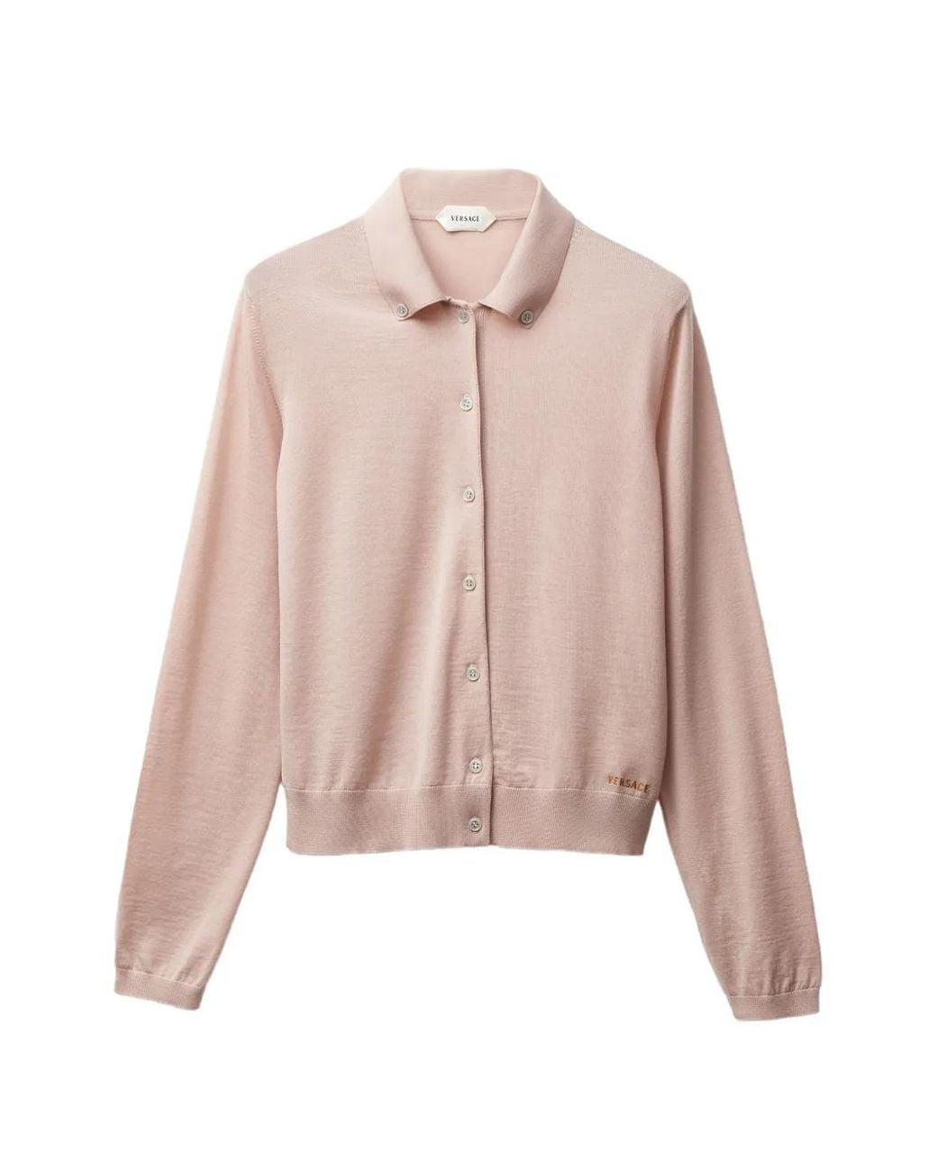 Versace Pink Embroidered Wool Knit Cardigan