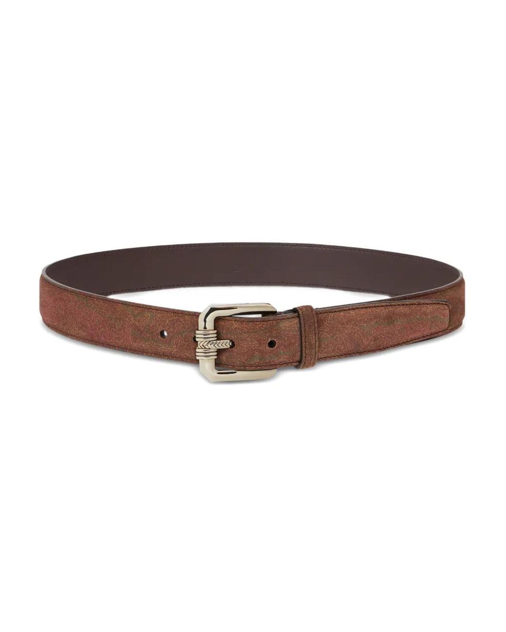 Etro Brown Paisley-Pattern Suede Belt for men
