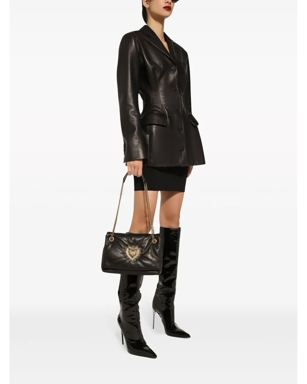 Dolce & Gabbana Black Leather Single Breasted Jacket