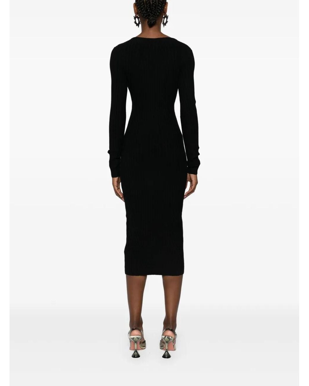 Just Cavalli Black V-Neck Knitted Midi Dress