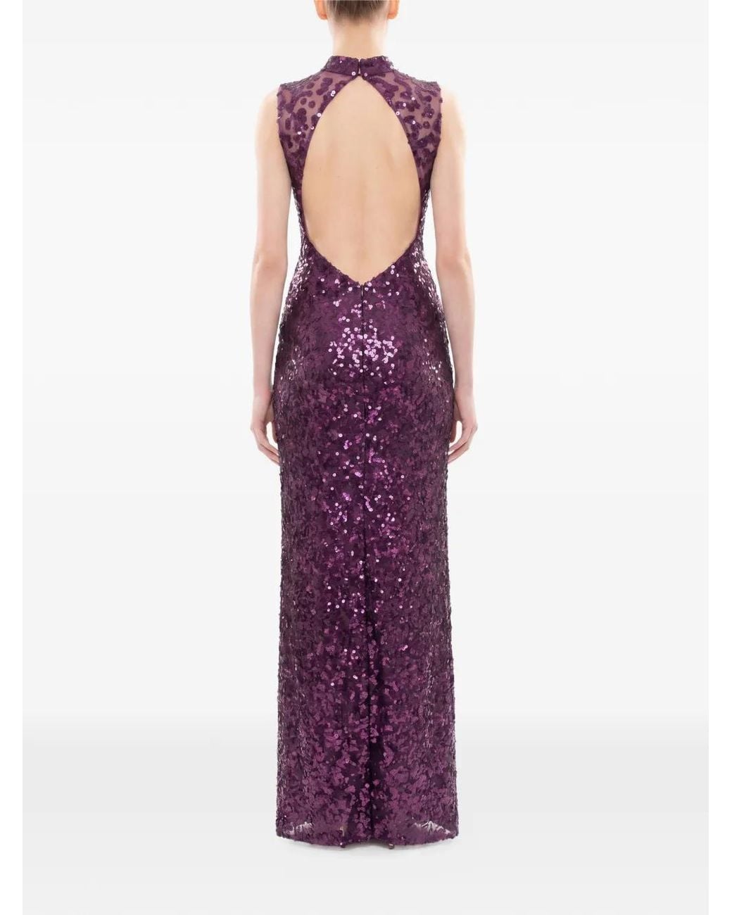 Saiid Kobeisy Purple Sequin-Embroidered Backless Maxi Dress