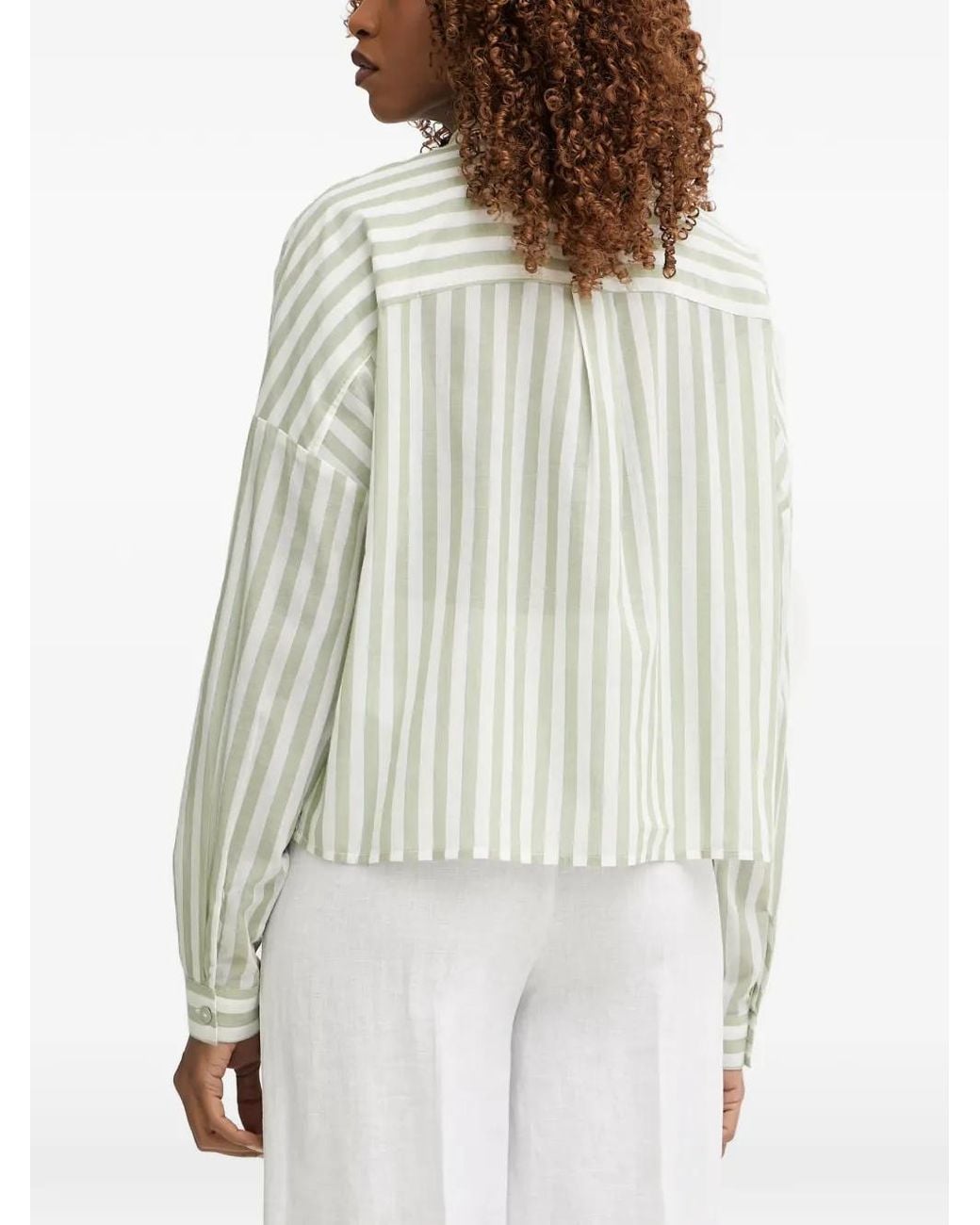 Benetton White Vertical-Stripe Band-Collar Shirt