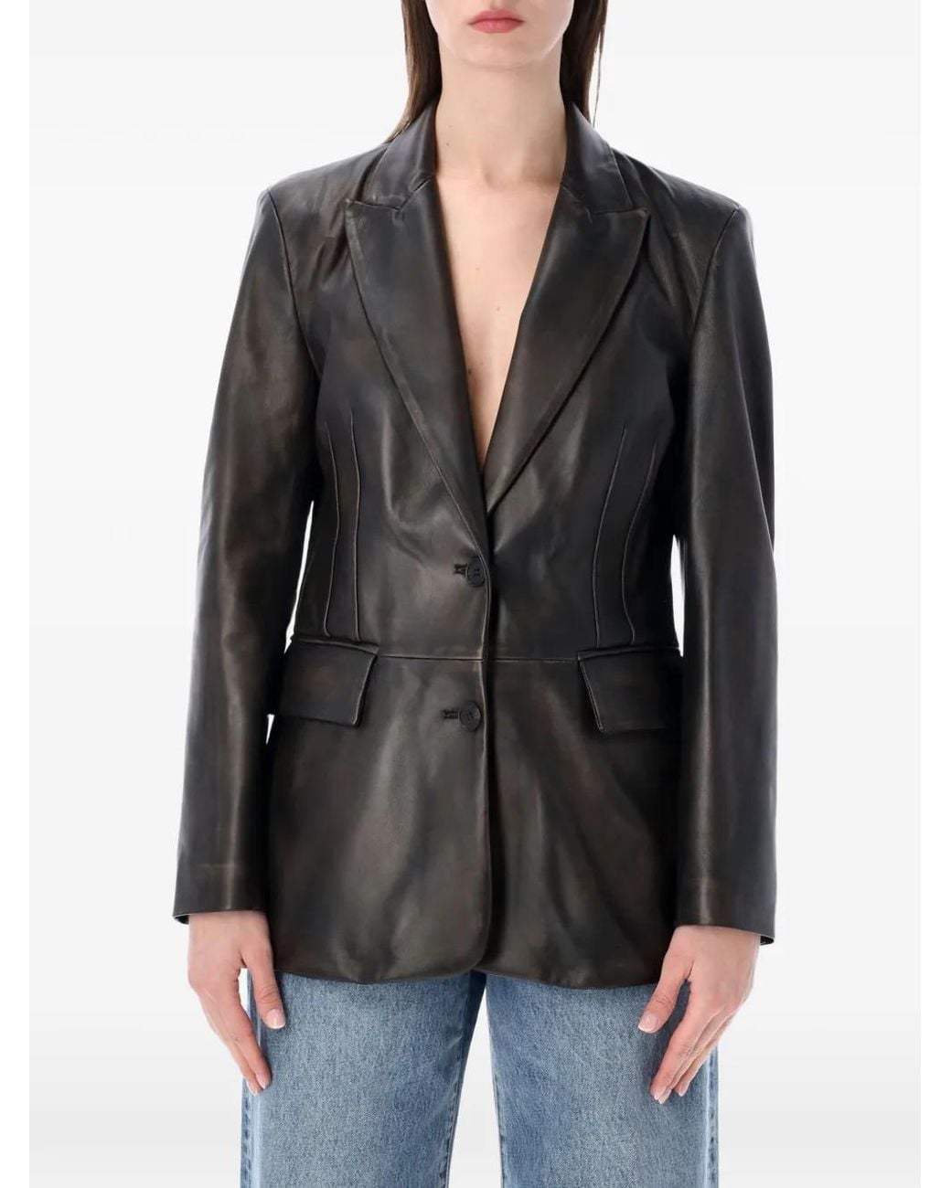 SWD by S.w.o.r.d. Black Rub-Off Leather Blazer