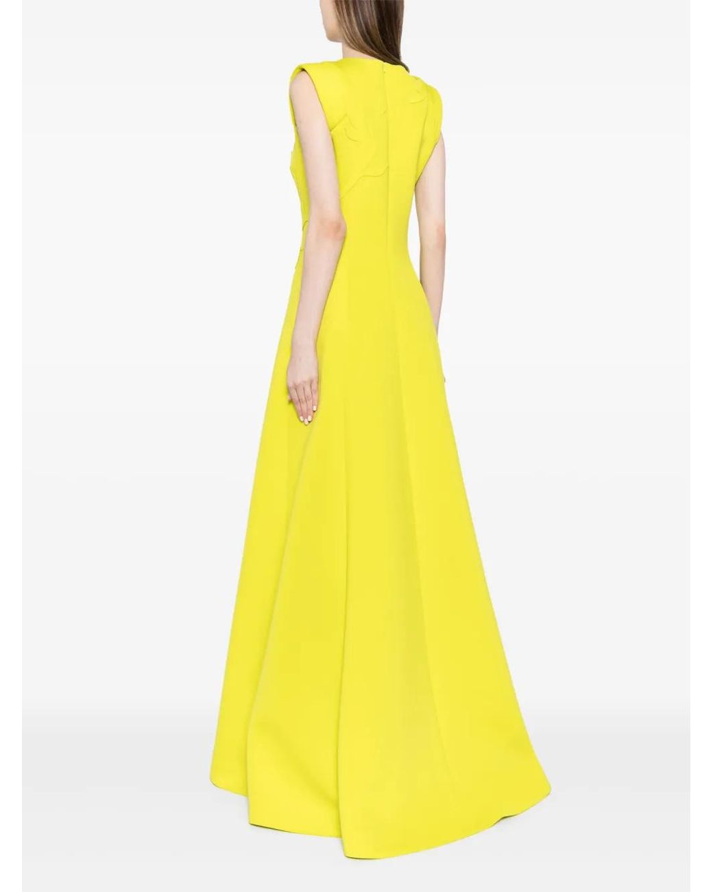 Saiid Kobeisy Yellow Floral-Embroidered Neoprene Gown