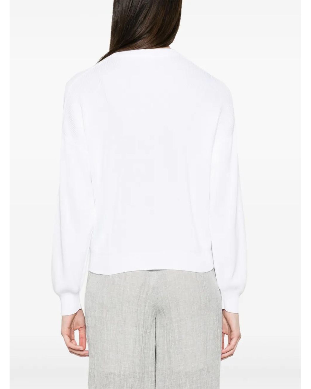 Brunello Cucinelli White Monili Bead-Embellished Cotton Jumper