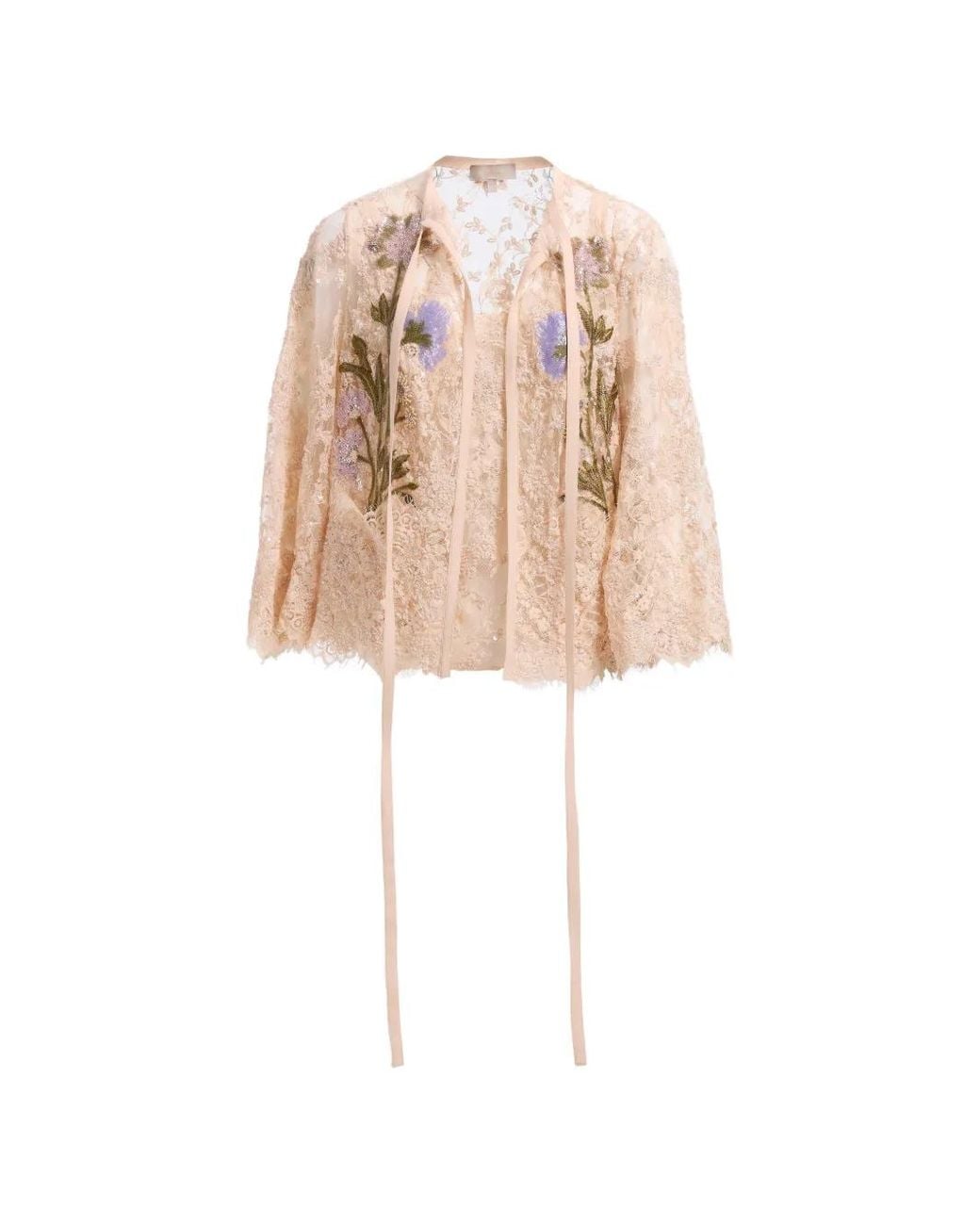 Elie Saab White Bead-Embroidered Lace Jacket And Top Set
