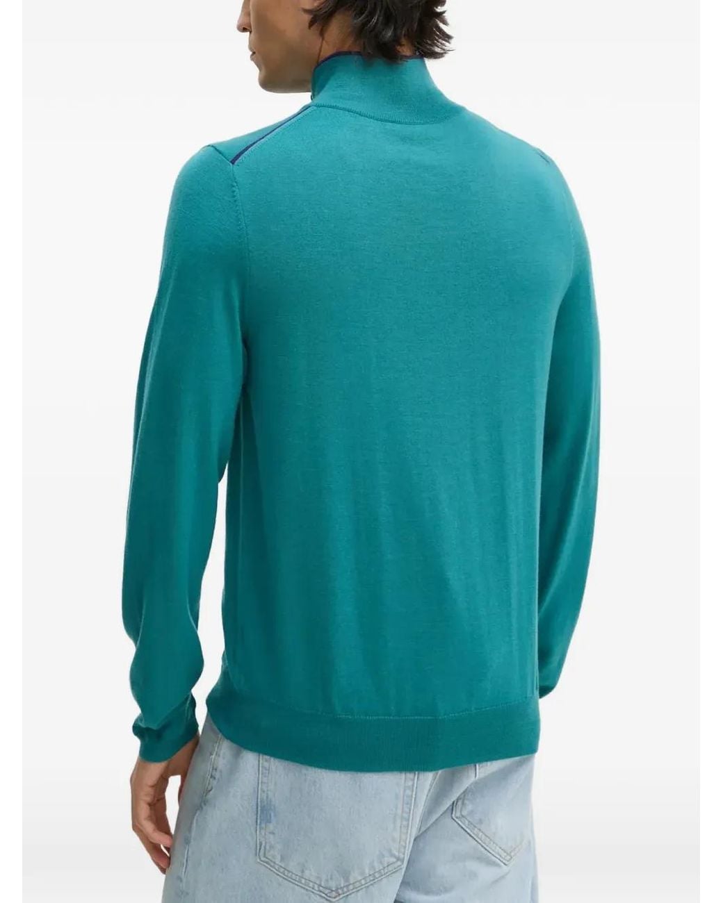 Paul Smith Blue Half-Zip High-Neck Top for men
