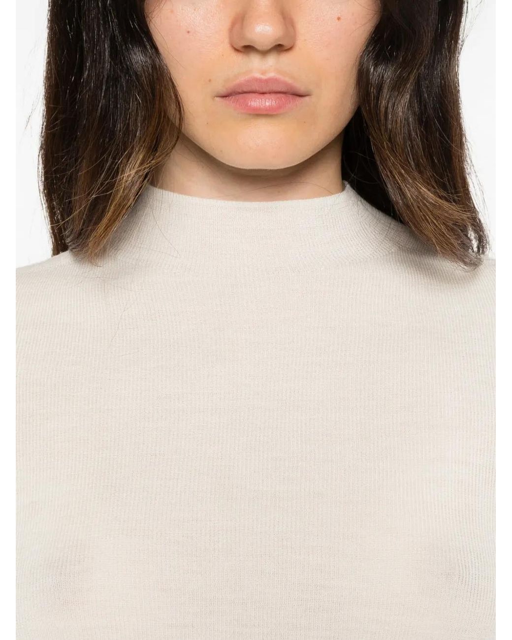Isabelle Blanche White High-Neck Long-Sleeve Sweater