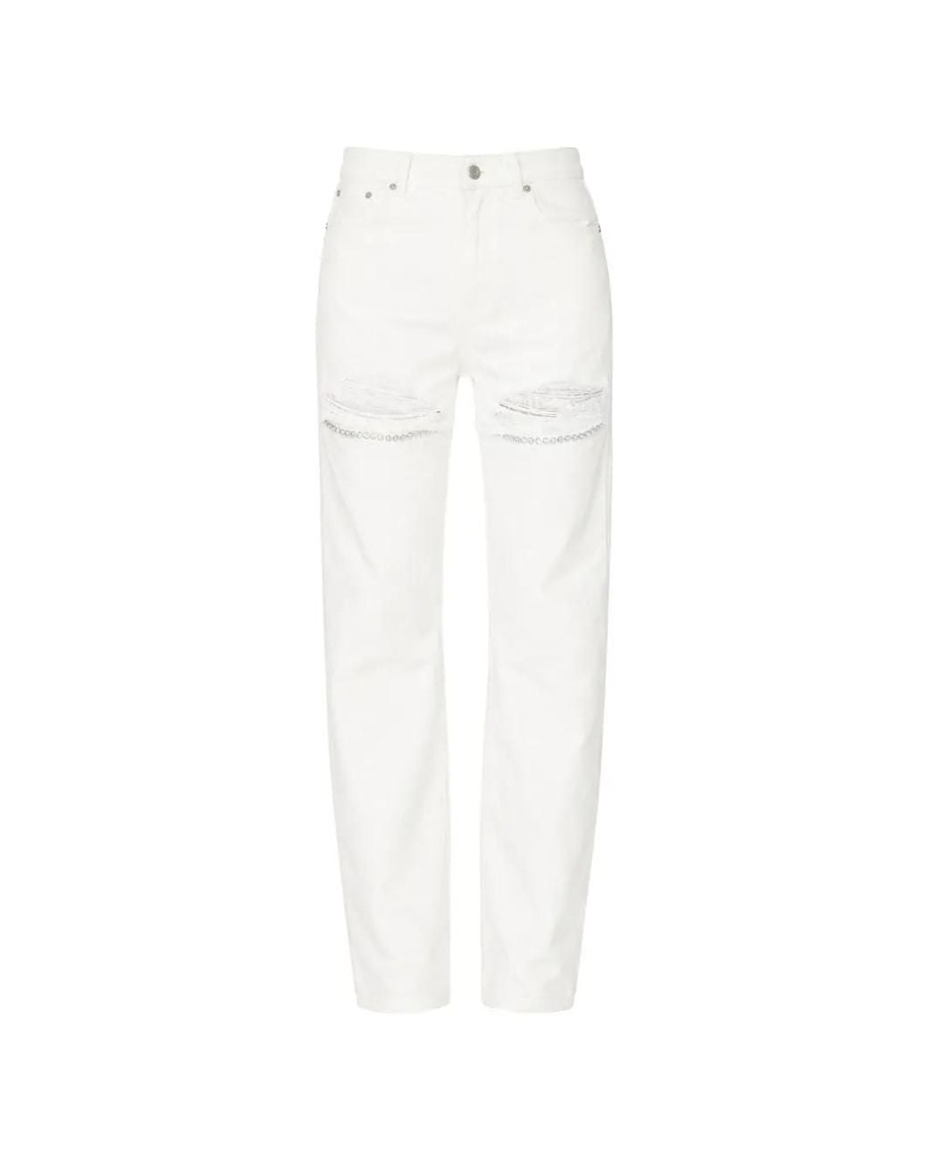Area White Crystal-Embellished Ripped Jeans