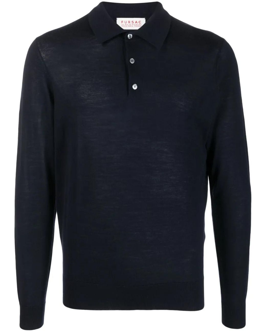 Fursac Blue Long-Sleeved Wool Polo Shirt for men