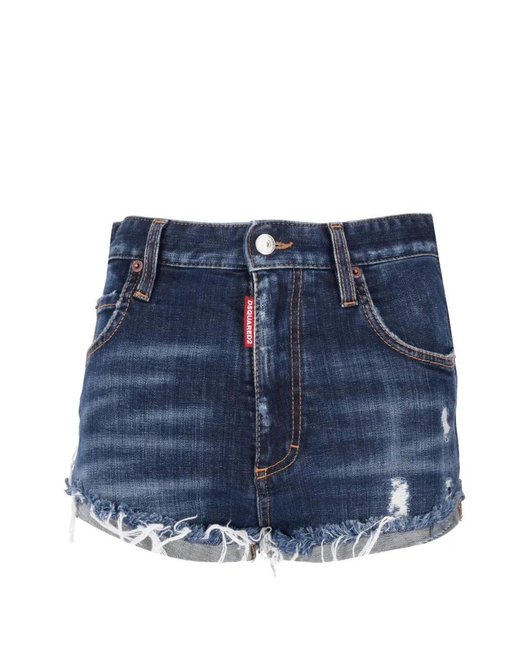DSquared² Blue Short À Bords Francs Et Effet Usé