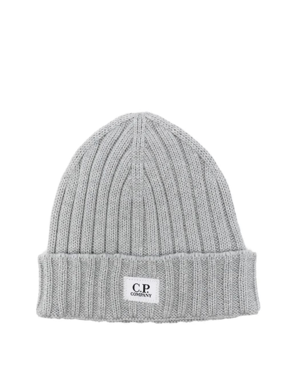 C P Company Gray Ribbed-Knit Beanie for men