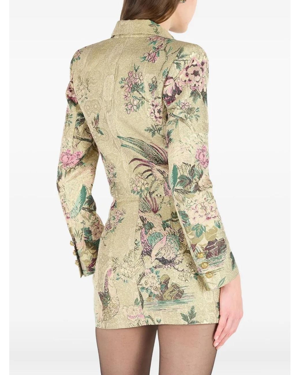Roberto Cavalli Metallic Pheasant Floral Double-Breasted Jacket
